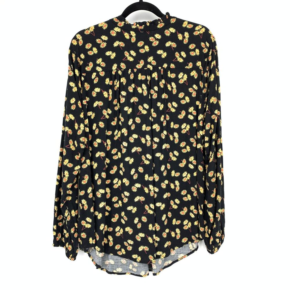 Torrid Popover Blouse Womens Size 1X Long Sleeve Floral Print Black Yellow - Picture 2 of 6